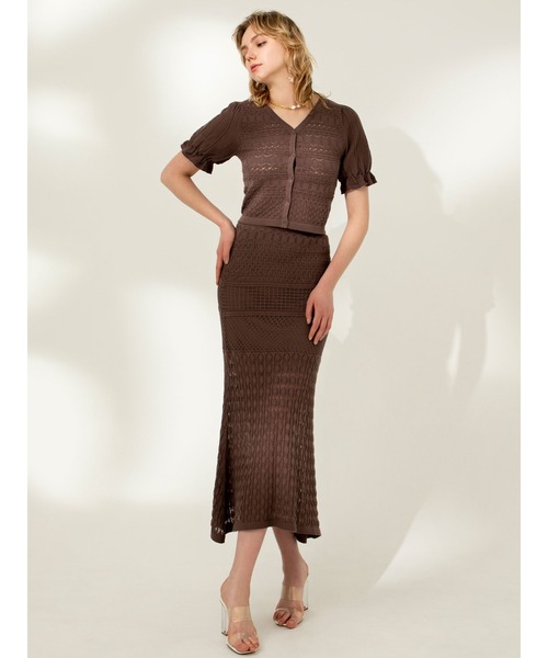 DURAS（デュラス）の「透かし編みフレアスカート（スカート・レディース・ホワイト/ピンク/モカ/グリーン・FREE）」の6枚目の写真