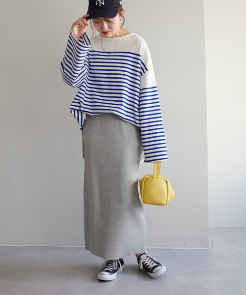 DISCOAT（ディスコート）の「【WEB限定】リブカットナロースカート（スカート・レディース・ブラック/グレー/グリーン/アイボリー/オレンジ/ライトグリーン/マスタード/オレンジ系その他2/ブルー/グレイッシュベージュ/ブラウン/イエロー/パープル/チャコールグレー/ベビーピンク・FREE/SMALL/LARGE/X-LARGE/X-SMALL）」の16枚目の写真