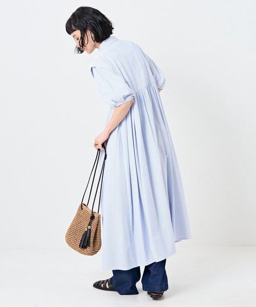 FREAK'S STORE(フリークスストア)の「サマーバルーンスリーブマキシワンピース ストライプ(シャツワンピース・レディース・サックスブルー/ピンク・フリ-)」の3枚目の写真
