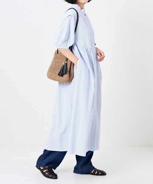 FREAK'S STORE(フリークスストア)の「サマーバルーンスリーブマキシワンピース ストライプ(シャツワンピース・レディース・サックスブルー/ピンク・フリ-)」の9枚目の写真