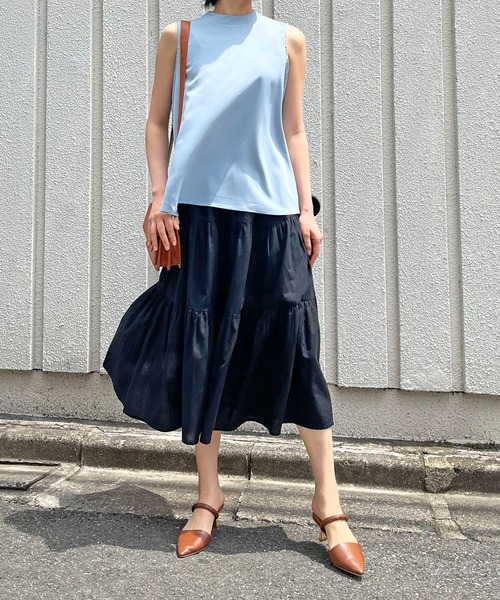 Jewelobe(ジュエローブ)の「ロングティアードスカート(スカート・レディース・ブラック/ネイビー×ホワイト/オレンジ/オフホワイト/ブラック×ホワイト・S/M)」の1枚目の写真
