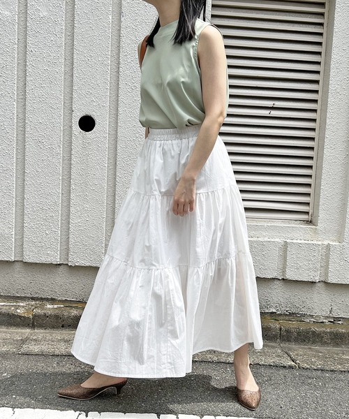 Jewelobe(ジュエローブ)の「ロングティアードスカート(スカート・レディース・ブラック/ネイビー×ホワイト/オレンジ/オフホワイト/ブラック×ホワイト・S/M)」の6枚目の写真