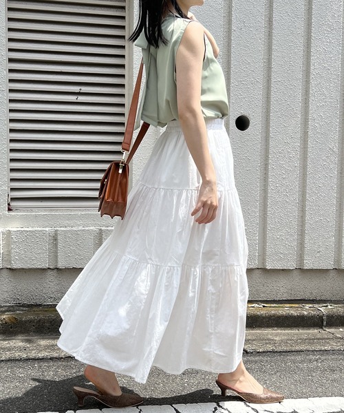 Jewelobe(ジュエローブ)の「ロングティアードスカート(スカート・レディース・ブラック/ネイビー×ホワイト/オレンジ/オフホワイト/ブラック×ホワイト・S/M)」の8枚目の写真