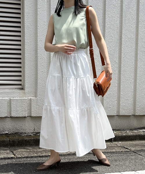 Jewelobe(ジュエローブ)の「ロングティアードスカート(スカート・レディース・ブラック/ネイビー×ホワイト/オレンジ/オフホワイト/ブラック×ホワイト・S/M)」の9枚目の写真