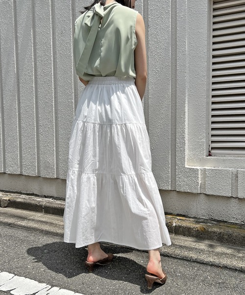 Jewelobe(ジュエローブ)の「ロングティアードスカート(スカート・レディース・ブラック/ネイビー×ホワイト/オレンジ/オフホワイト/ブラック×ホワイト・S/M)」の12枚目の写真