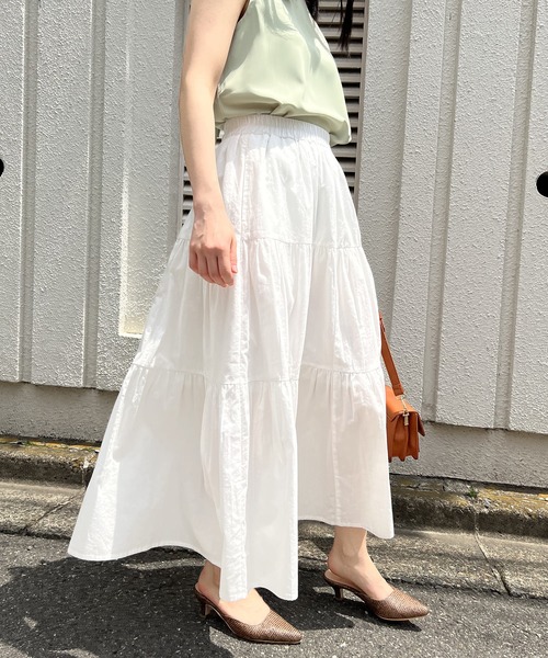 Jewelobe(ジュエローブ)の「ロングティアードスカート(スカート・レディース・ブラック/ネイビー×ホワイト/オレンジ/オフホワイト/ブラック×ホワイト・S/M)」の14枚目の写真