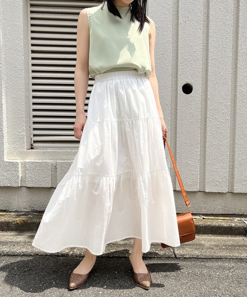 Jewelobe(ジュエローブ)の「ロングティアードスカート(スカート・レディース・ブラック/ネイビー×ホワイト/オレンジ/オフホワイト/ブラック×ホワイト・S/M)」の15枚目の写真