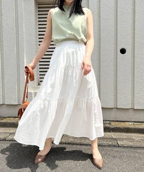 Jewelobe(ジュエローブ)の「ロングティアードスカート(スカート・レディース・ブラック/ネイビー×ホワイト/オレンジ/オフホワイト/ブラック×ホワイト・S/M)」の16枚目の写真