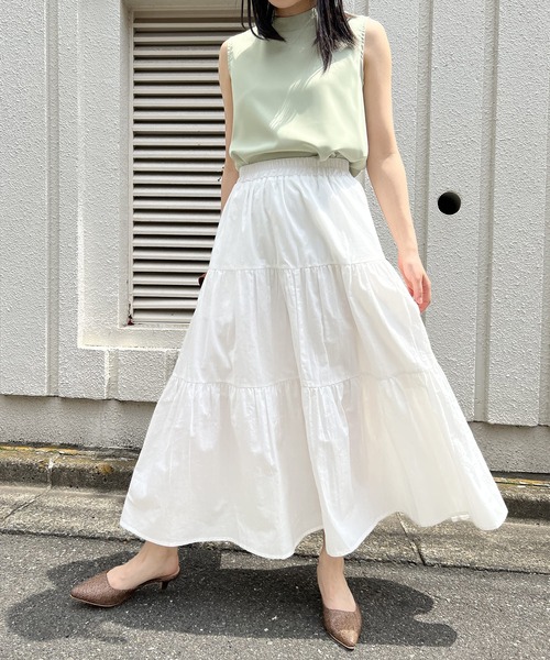 Jewelobe(ジュエローブ)の「ロングティアードスカート(スカート・レディース・ブラック/ネイビー×ホワイト/オレンジ/オフホワイト/ブラック×ホワイト・S/M)」の17枚目の写真