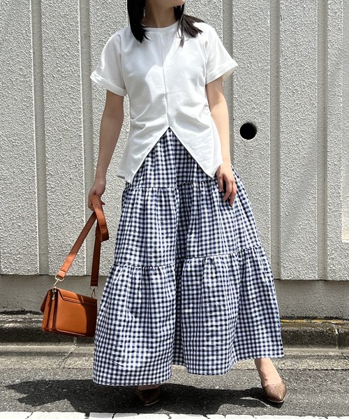Jewelobe(ジュエローブ)の「ロングティアードスカート(スカート・レディース・ブラック/ネイビー×ホワイト/オレンジ/オフホワイト/ブラック×ホワイト・S/M)」の19枚目の写真