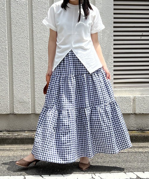 Jewelobe(ジュエローブ)の「ロングティアードスカート(スカート・レディース・ブラック/ネイビー×ホワイト/オレンジ/オフホワイト/ブラック×ホワイト・S/M)」の20枚目の写真