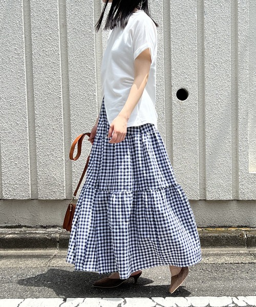 Jewelobe(ジュエローブ)の「ロングティアードスカート(スカート・レディース・ブラック/ネイビー×ホワイト/オレンジ/オフホワイト/ブラック×ホワイト・S/M)」の21枚目の写真