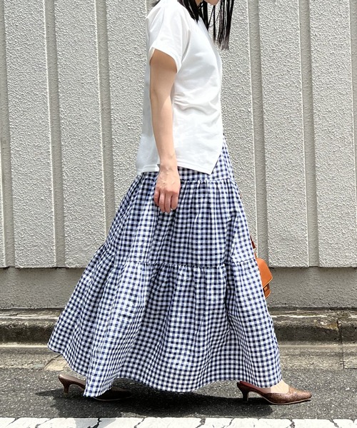 Jewelobe(ジュエローブ)の「ロングティアードスカート(スカート・レディース・ブラック/ネイビー×ホワイト/オレンジ/オフホワイト/ブラック×ホワイト・S/M)」の22枚目の写真