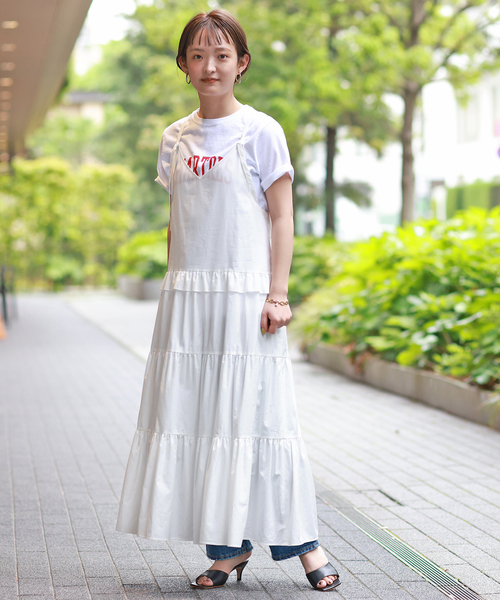 SLOBE IENA(スローブイエナ)の「100/2ブロードティアードワンピ―ス(ワンピース・レディース・ホワイト/ネイビー・FREE)」の3枚目の写真