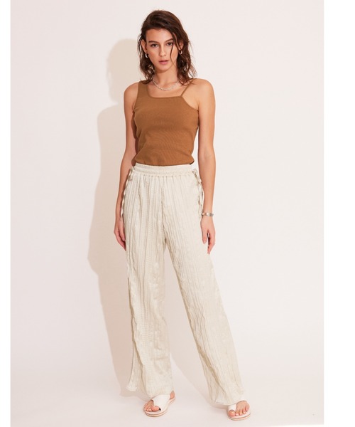 ALEXIA STAM パンツ Ribbon Satin Straight Pants /リボンサテン