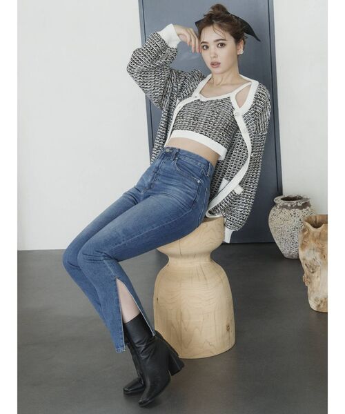 CALNAMUR(カルナムール)の「ツイードニットカーディガン(カーディガン/ボレロ・レディース・イエロー/ブラック/ブルー・FREE)」の5枚目の写真