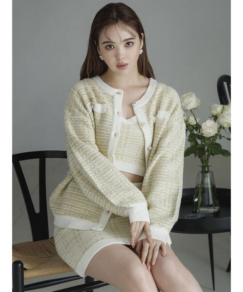 CALNAMUR(カルナムール)の「ツイードニットカーディガン(カーディガン/ボレロ・レディース・イエロー/ブラック/ブルー・FREE)」の6枚目の写真