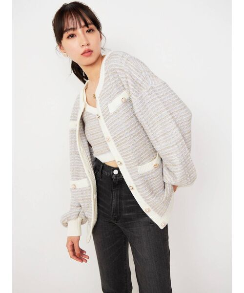 CALNAMUR(カルナムール)の「ツイードニットカーディガン(カーディガン/ボレロ・レディース・イエロー/ブラック/ブルー・FREE)」の11枚目の写真