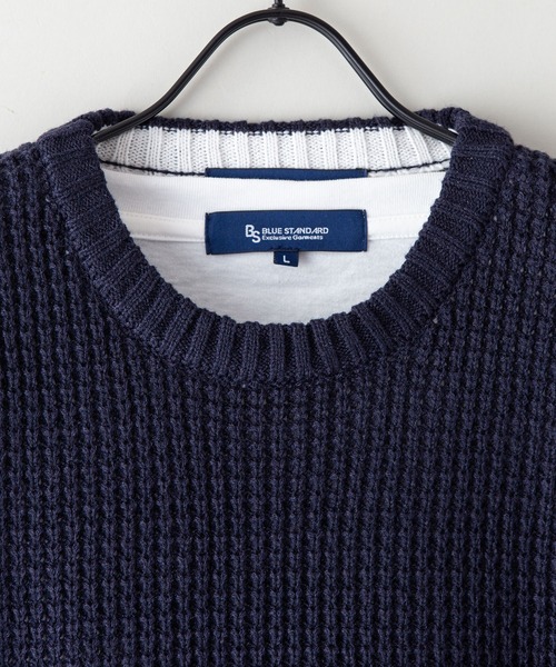 Blue Standard （ブルースタンダード）の「【BLUE STANDARD/ブルースタンダード】レトロボーダーワッフルニット＆ロンT 2点セット アンサンブル（ニット/セーター・メンズ・オフホワイト/ブルー/ネイビー・MEDIUM/LARGE/X-LARGE）」の8枚目の写真