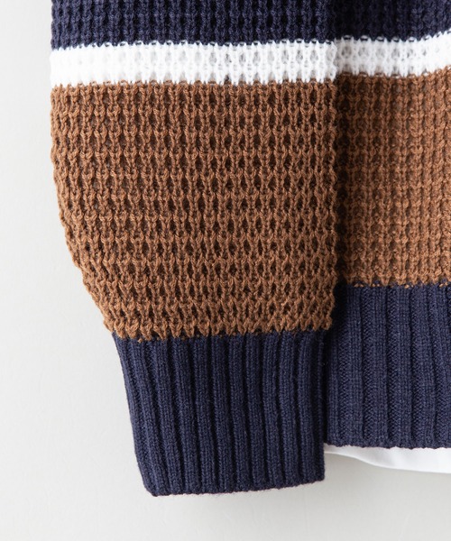 Blue Standard （ブルースタンダード）の「【BLUE STANDARD/ブルースタンダード】レトロボーダーワッフルニット＆ロンT 2点セット アンサンブル（ニット/セーター・メンズ・オフホワイト/ブルー/ネイビー・MEDIUM/LARGE/X-LARGE）」の9枚目の写真
