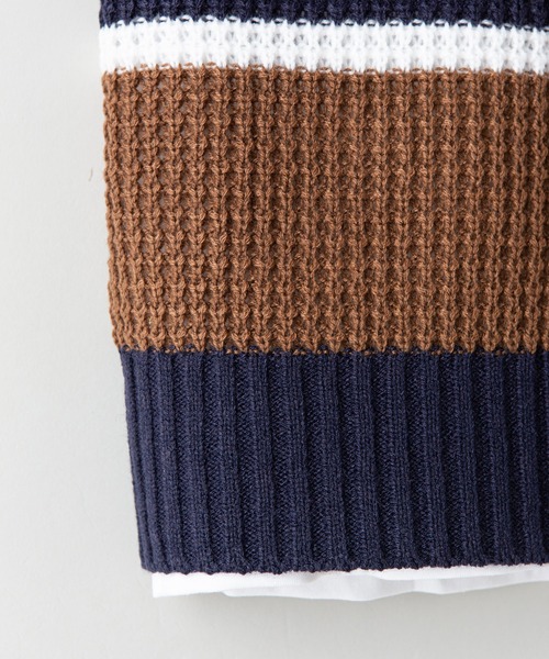 Blue Standard （ブルースタンダード）の「【BLUE STANDARD/ブルースタンダード】レトロボーダーワッフルニット＆ロンT 2点セット アンサンブル（ニット/セーター・メンズ・オフホワイト/ブルー/ネイビー・MEDIUM/LARGE/X-LARGE）」の10枚目の写真