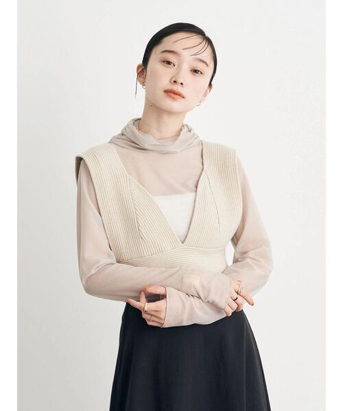 earth music&ecology(アースミュージックアンドエコロジー)の「クロップドニットビスチェ(ベスト・レディース・ブラック/ライトベージュ/グレイッシュベージュ・FREE)」の9枚目の写真