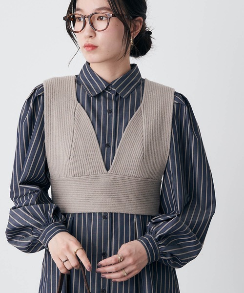 earth music&ecology(アースミュージックアンドエコロジー)の「クロップドニットビスチェ(ベスト・レディース・ブラック/ライトベージュ/グレイッシュベージュ・FREE)」の3枚目の写真