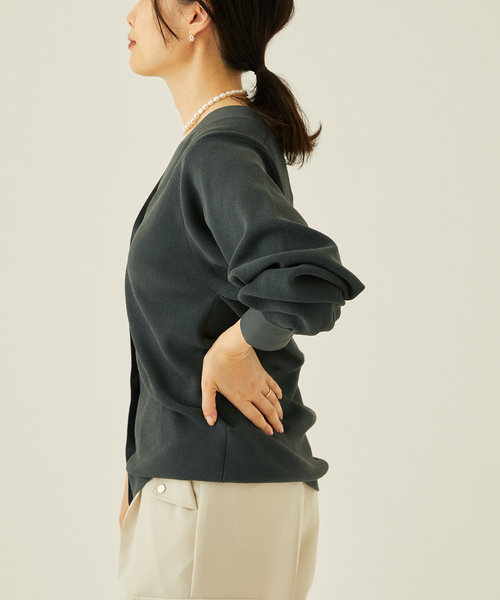 journal standard L'essage（ジャーナルスタンダードレサージュ）の「Amossa 12G カタアゼ カーディガン（カーディガン/ボレロ・レディース・グレー/ブルー・FREE）」の7枚目の写真