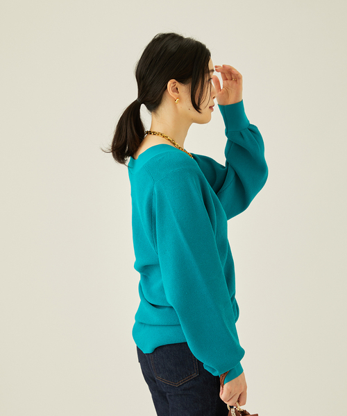 journal standard L'essage（ジャーナルスタンダードレサージュ）の「Amossa 12G カタアゼ カーディガン（カーディガン/ボレロ・レディース・グレー/ブルー・FREE）」の13枚目の写真