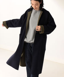 Demi-Luxe BEAMS | Demi-Luxe BEAMS / クルーネック リバーコート(ノーカラーコート)