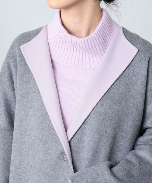 Demi-Luxe BEAMS（デミルクス ビームス）の「Demi-Luxe BEAMS / クルーネック リバーコート（ノーカラーコート・レディース・ネイビー/グレー・38/36/34）」の18枚目の写真