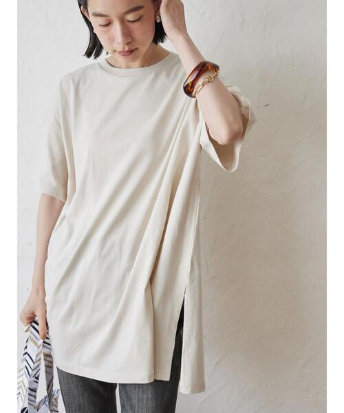 AMERICAN HOLIC（アメリカンホリック）の「サイドスリットカットチュニック（Tシャツ/カットソー・レディース・ライトベージュ/レッド/ホワイト系その他4/ブラック・L/M）」の4枚目の写真