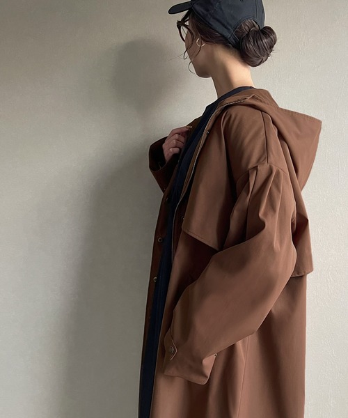 ソプラーニドンナ　ロングコート　ブラウン　フーディ　無地　羽織り　Aライン ソプラーニドンナ ロングコート ブラウン フーディ 無地 羽織り