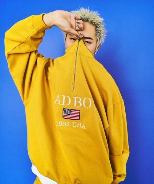 BAD BOY(バッドボーイ)の「BAD BOY U.S.Aロゴ刺繍 ハーフジップスウェット(スウェット・メンズ・ブラック/グレー/マスタード・L/M)」の4枚目の写真