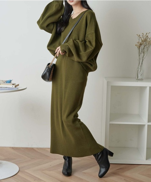 WEGO（ウィゴー）の「WEGO/【WEB限定・2点セット】2WAYニットセットアップ（ワンピース・レディース・ブラウン/ダークグリーン/アイボリー/ブラック・FREE）」の4枚目の写真