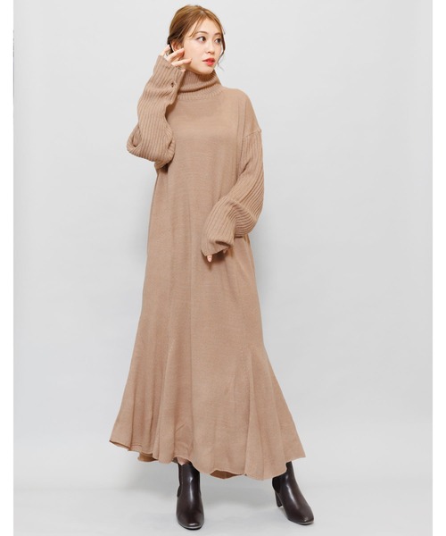 mili an deni（ミリアンデニ）の「マーメイドラインニットワンピース（ワンピース・レディース・ベージュ/ブラック/チャコールグレー/ライトグレー/ネイビー/パープル/ブルー/グリーン/アイボリー・L/M）」の5枚目の写真