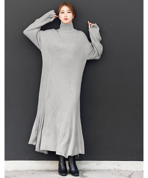 mili an deni（ミリアンデニ）の「マーメイドラインニットワンピース（ワンピース・レディース・ベージュ/ブラック/チャコールグレー/ライトグレー/ネイビー/パープル/ブルー/グリーン/アイボリー・L/M）」の4枚目の写真