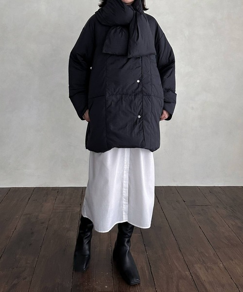 hellam（へラム）の「マフラーセット ダウンコート（ダウンジャケット/コート・レディース・ホワイト/ブラック/カーキ・FREE）」の7枚目の写真
