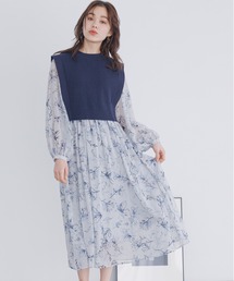 mysty woman | 【WEB限定カラー有】ニットベスト2P柄ワンピースロングスリーブ 186022(ワンピース)