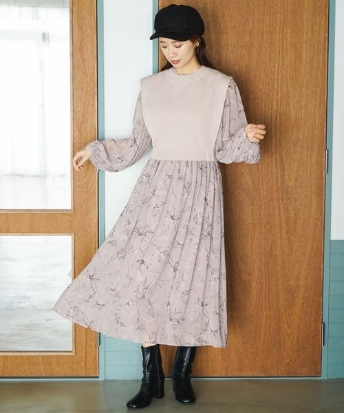mysty woman（ミスティウーマン）の「ニットベスト２Ｐ柄ワンピースロングスリーブ 186022（ワンピース・レディース・グレー/アイボリー/グレー系その他/ライトグレー/モカ・FREE）」の18枚目の写真