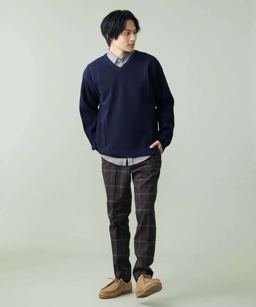 a.v.v（アーヴェヴェ）の「【S-XXL】レイヤードカットソー付きアゼ編みVネックニット（ニット/セーター・メンズ・チャコールグレー/グリーン/ベージュ/ネイビー/ライトブルー・50/46/48）」の21枚目の写真