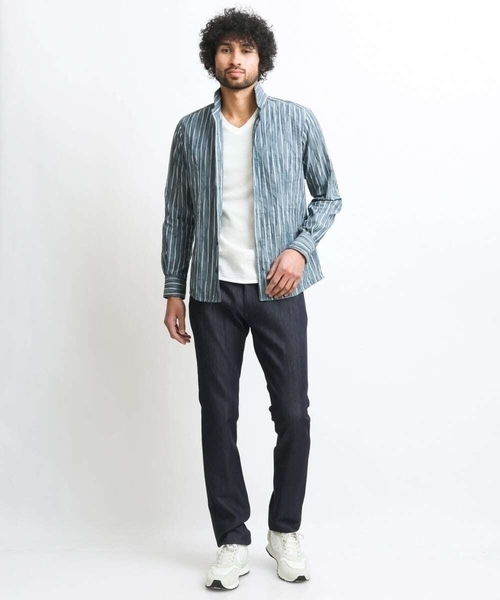 MICHEL KLEIN HOMME (ミッシェルクランオム)の「【2023年モデル】《日本製》ストライプタックスタンドシャツ(シャツ/ブラウス・メンズ・ブルー/パープル・LARGE/MEDIUM/X-LARGE)」の3枚目の写真