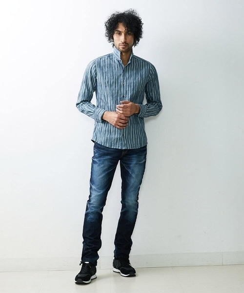 MICHEL KLEIN HOMME (ミッシェルクランオム)の「【2023年モデル】《日本製》ストライプタックスタンドシャツ(シャツ/ブラウス・メンズ・ブルー/パープル・LARGE/MEDIUM/X-LARGE)」の5枚目の写真