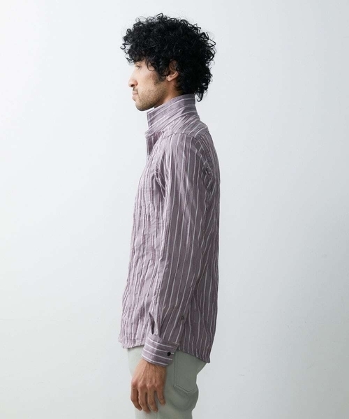 MICHEL KLEIN HOMME (ミッシェルクランオム)の「【2023年モデル】《日本製》ストライプタックスタンドシャツ(シャツ/ブラウス・メンズ・ブルー/パープル・LARGE/MEDIUM/X-LARGE)」の9枚目の写真