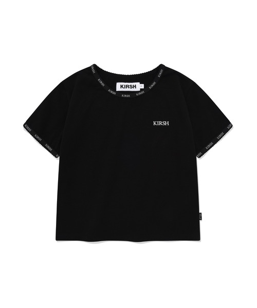 KIRSH（キルシー）の「KIRSH CHERRY LACE TAPE SLIM CROP T-SHIRT/キルシーチェリーレーステープスリムクリップTシャツ（Tシャツ/カットソー・レディース・イエロー/ホワイト/ブラック・ONE SIZE）」の2枚目の写真
