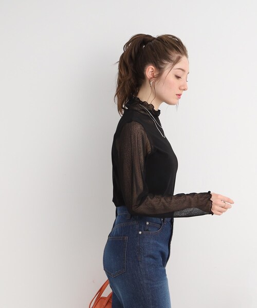 Cutie Blonde（キューティーブロンド）の「◆【大人の上品な肌見せに】シアーハイネックインナー（Tシャツ/カットソー・レディース・ブラック/ナチュラル/ホワイト系・01/02/03）」の12枚目の写真