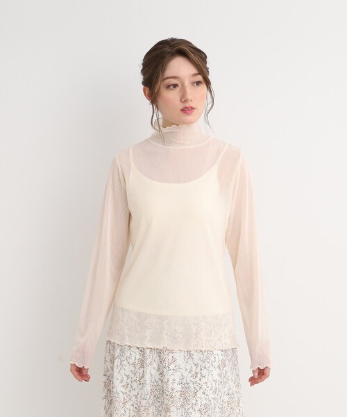 Cutie Blonde（キューティーブロンド）の「◆【大人の上品な肌見せに】シアーハイネックインナー（Tシャツ/カットソー・レディース・ブラック/ナチュラル/ホワイト系・01/02/03）」の10枚目の写真