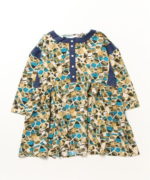 sandy（サンディー）の「sandy/プリント切り替えスタンドカラーブラウス（シャツ/ブラウス・レディース・オレンジ/ブルー/グリーン・FREE）」の3枚目の写真