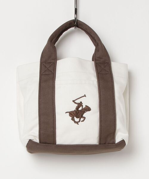 BEVERLY HILLS POLO CLUB（ビバリーヒルズポロクラブ）の「BEVERLY HILLS POLO CLUB/ビバリーヒルズポロクラブ 　16ozキャンバスロゴ入りミニトート（トートバッグ・レディース・ブラック/ベージュ系/サックスブルー/ホワイト×ネイビー/ブラウン系/ライトインディゴブルー・FREE）」の3枚目の写真
