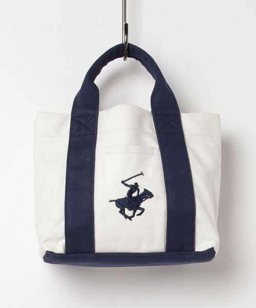 BEVERLY HILLS POLO CLUB（ビバリーヒルズポロクラブ）の「BEVERLY HILLS POLO CLUB/ビバリーヒルズポロクラブ 　16ozキャンバスロゴ入りミニトート（トートバッグ・レディース・ブラック/ベージュ系/サックスブルー/ホワイト×ネイビー/ブラウン系/ライトインディゴブルー・FREE）」の2枚目の写真